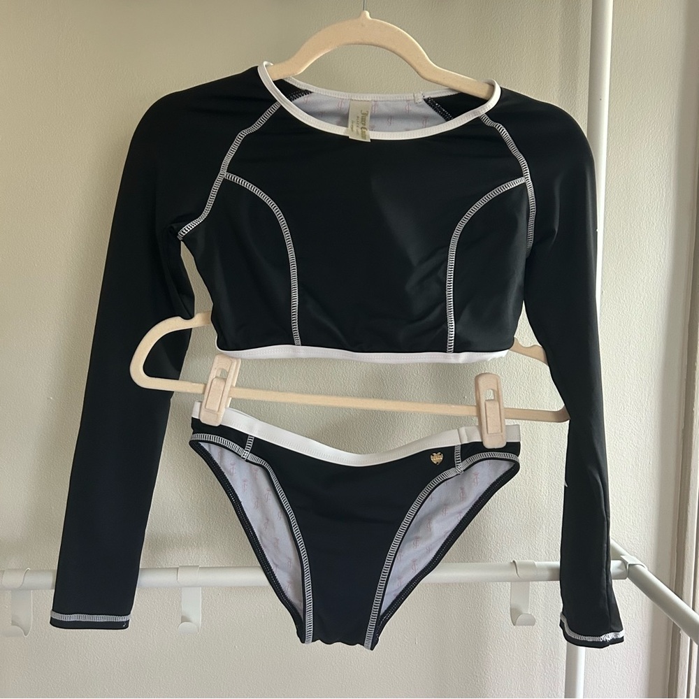 Juicy Couture black bathing suit with long sleeve cropped top